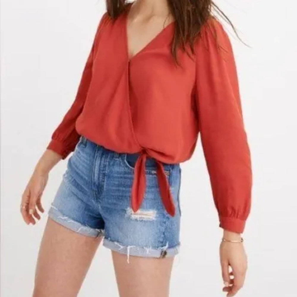 Madewell three quarter Sleeve wrap top blouse size Xsmall